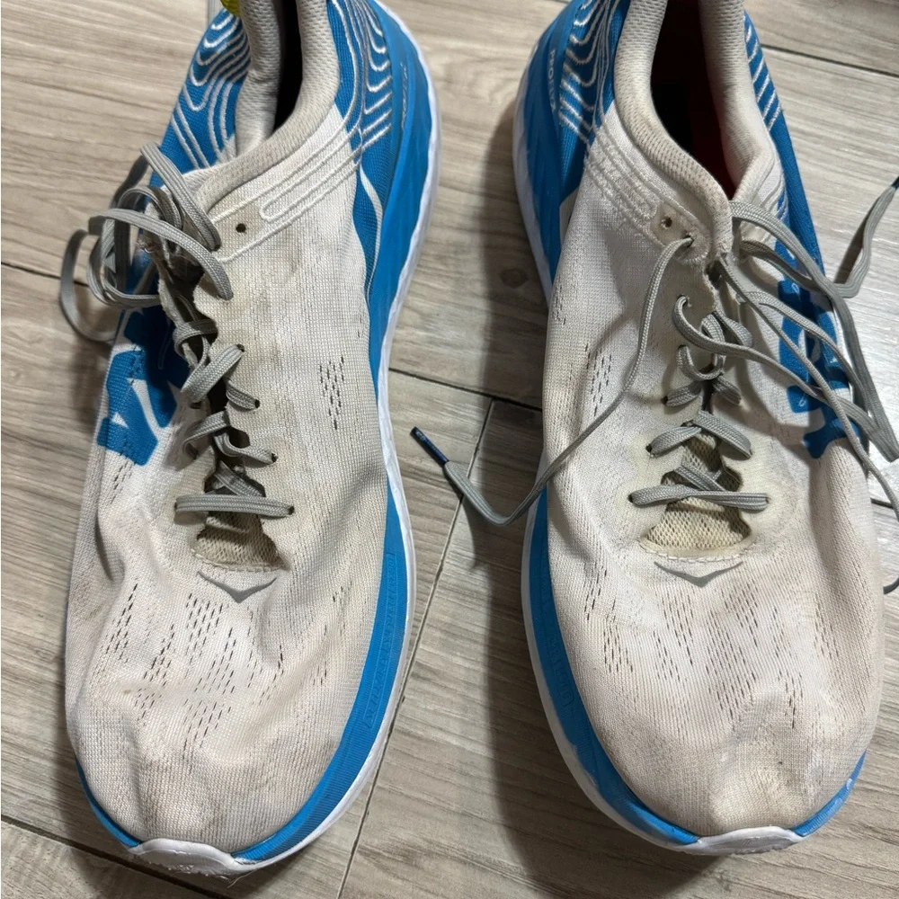 HOKA Men's White and‎ Blue Running Shoes